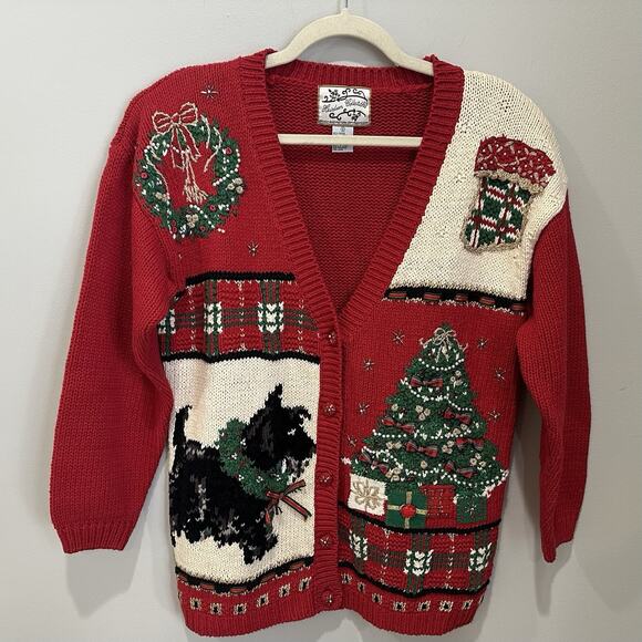 Heirloom Collectibles Sz Small Christmas Scottie Dog Holiday Sweater VTG Red - Picture 1 of 6